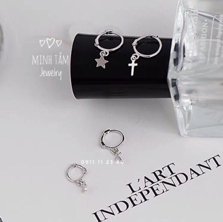 Bông tai bạc ta trái tim,Khuyên tai bạc ngôi sao may mắn bạc s925-Minh Tâm Jewelry