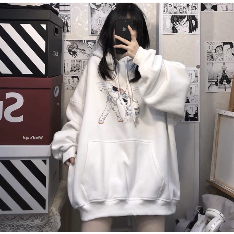 Áo Hoodie Tay Dài Túi Bụng Hình Phi Hành Gia Kèm Video-Ảnh Thật