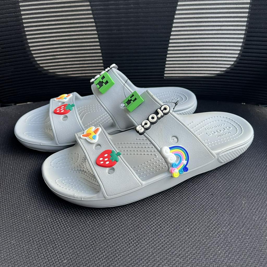 Dép xăng đan crocs chính hãng nam nữ màu xám đậm NXD, hàng lỗi nhẹ đã qua xử lý tặng kèm sticker che lỗi