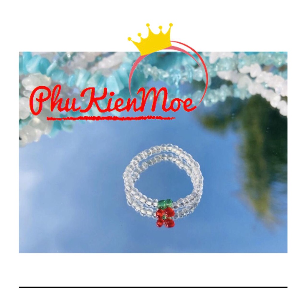 Nhẫn đính hạt nhựa Acrylic hình mặt cười , màu cầu vồng , hình quả cherry phong cách trendy