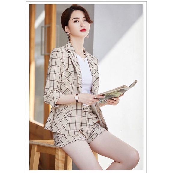 Set bộ vest short caro cao cấp kaki size M l Xl 2xl
