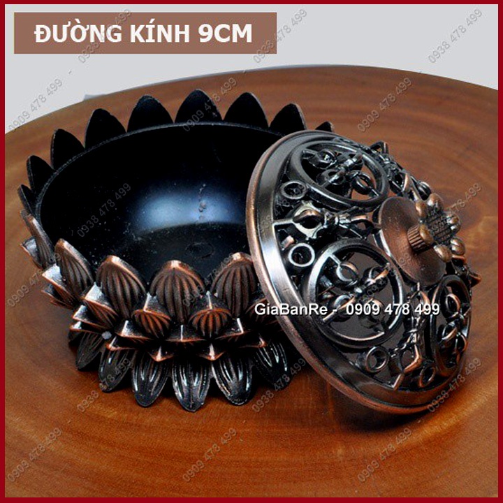ĐỈNH XÔNG TRẦM 9CM HÌNH HOA SEN BẰNG KIM LOẠI - NÂU ĐỎ - 6049.1