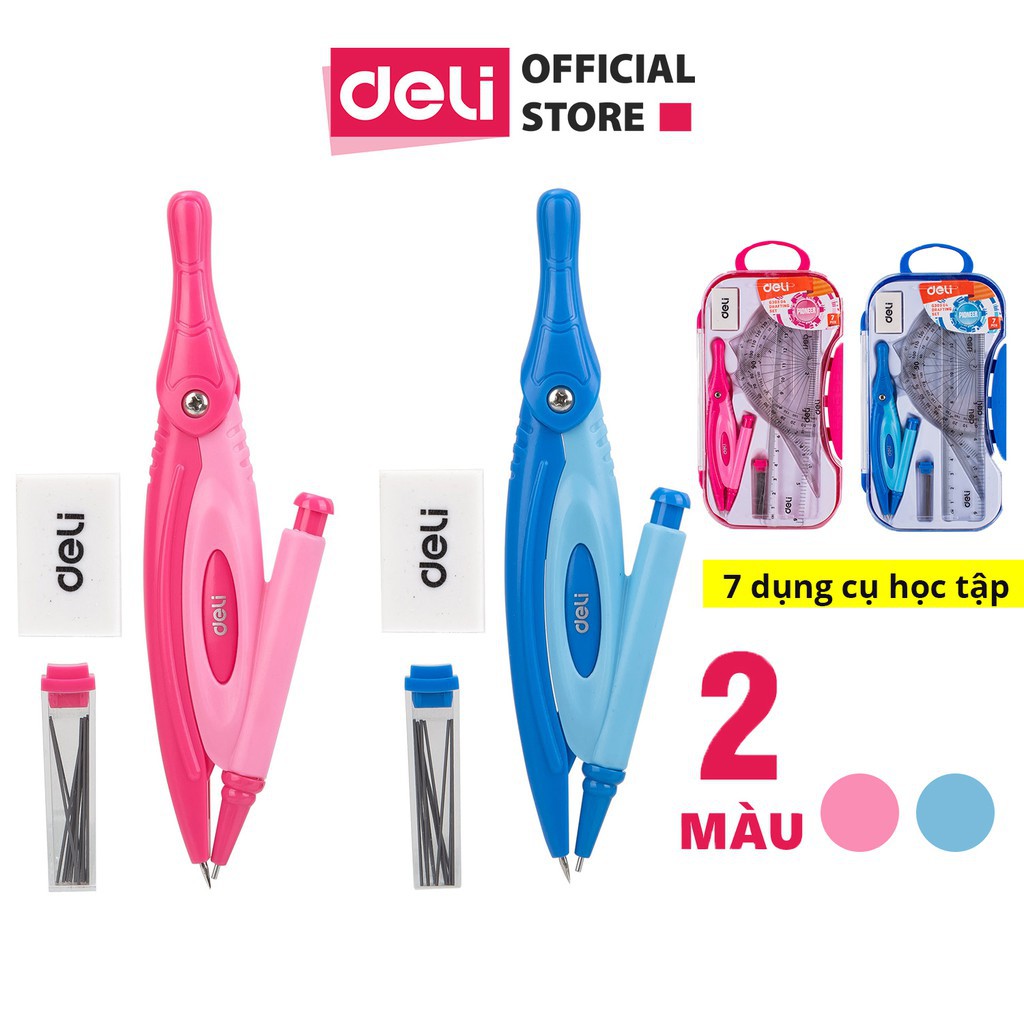 Bộ dụng cụ học sinh 7pcs Deli G30304 - Thước kẻ, compa chì kim, eke, đo độ, tẩy