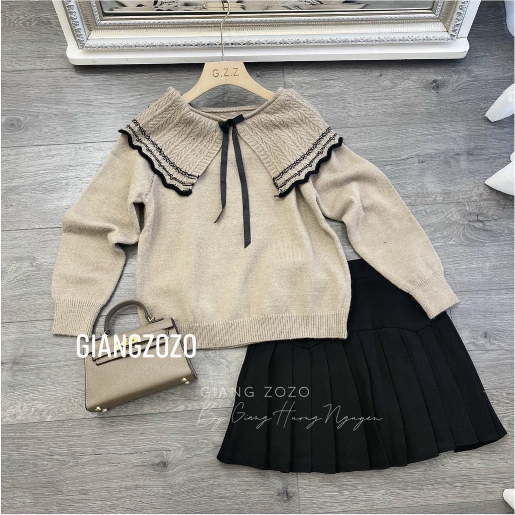 Áo Len Kiểu Hàn Quốc. Áo Len Nữ Cổ Cánh Sen Thắt Nơ Chất Mềm Mịn Đẹp Xin Freesize Dưới 55kg | BigBuy360 - bigbuy360.vn