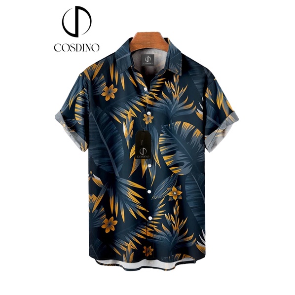 Áo sơ mi nam hoạ tiết Floral COSDINO tay ngắn vải lụa thấm hút, thoáng mát, không nhăn (CD34)
