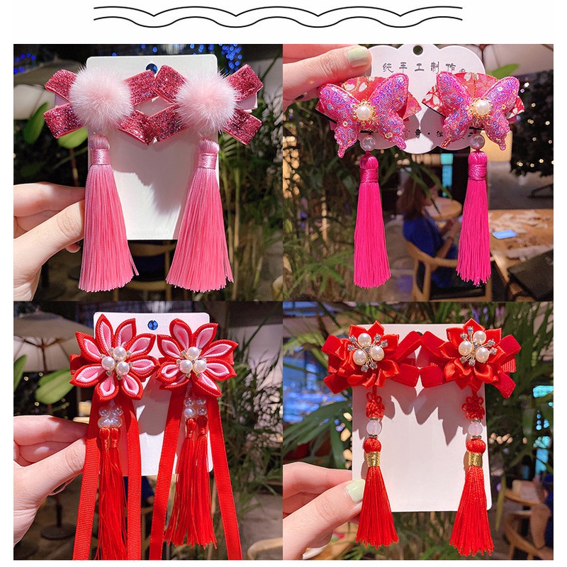 Trâm cài tóc phối tua rua phong cách Trung Hoa cho bé gái