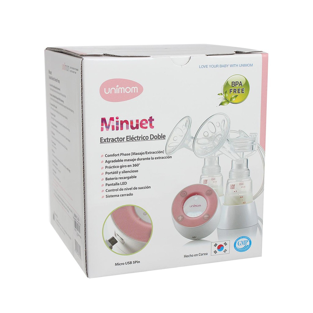 Máy hút sữa điện đôi không BPA có pin sạc kèm Adapter Unimom Minuet UM871692 + Tặng 30 túi trữ sữa Unimom