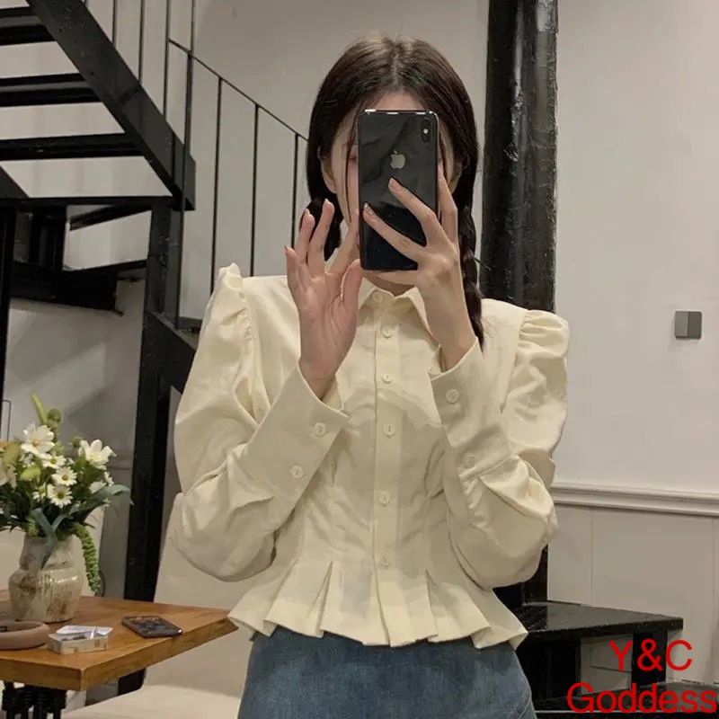 ❤Áo Sơ Mi Thiết Kế Chiết Eo Phong Cách Pháp Cổ Điển Thời Trang Mới 2022 Dành Cho Bạn Nữ#Lỏng Lẻo#Áo Dài Tay#Phiên Bản Hàn Quốc OX77
