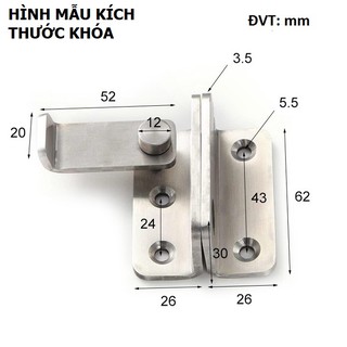 LỚN 52mm x 62mm. CHỐT CỬA CÂY GẠT GÀI BẰNG INOX DẦY. cb574