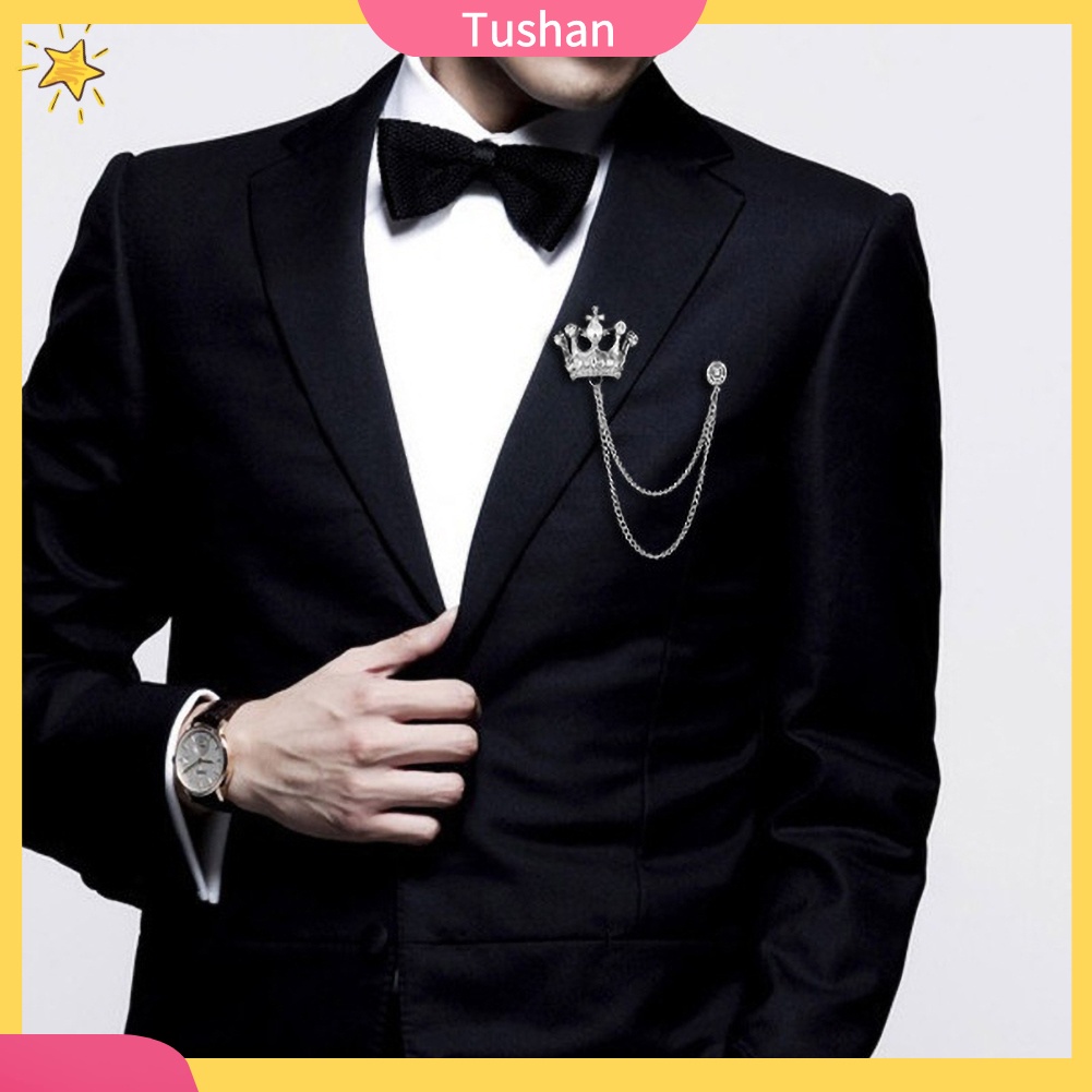 Ghim Cài Áo Hình Vương Miện Phối Dây Xích Thời Trang Cho Nam Nữ