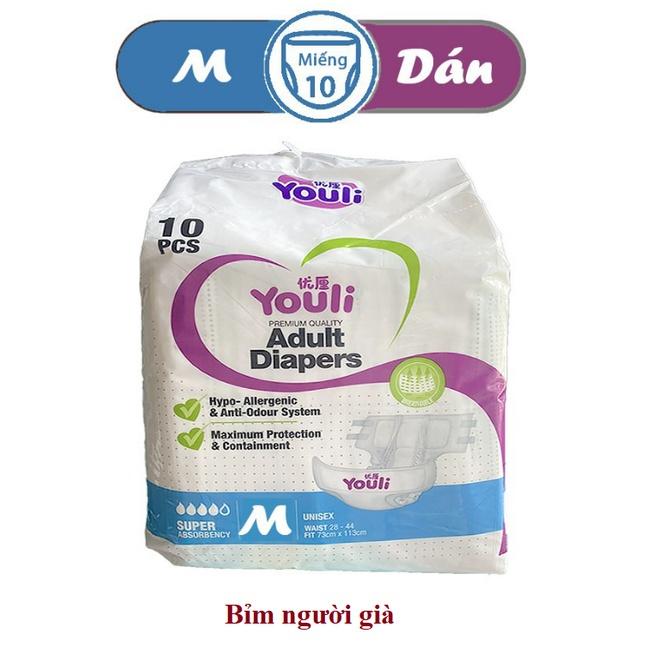 Tã/Bỉm Người Lớn Youli dán size M10/L10 cao cấp ( 10 miếng/túi)