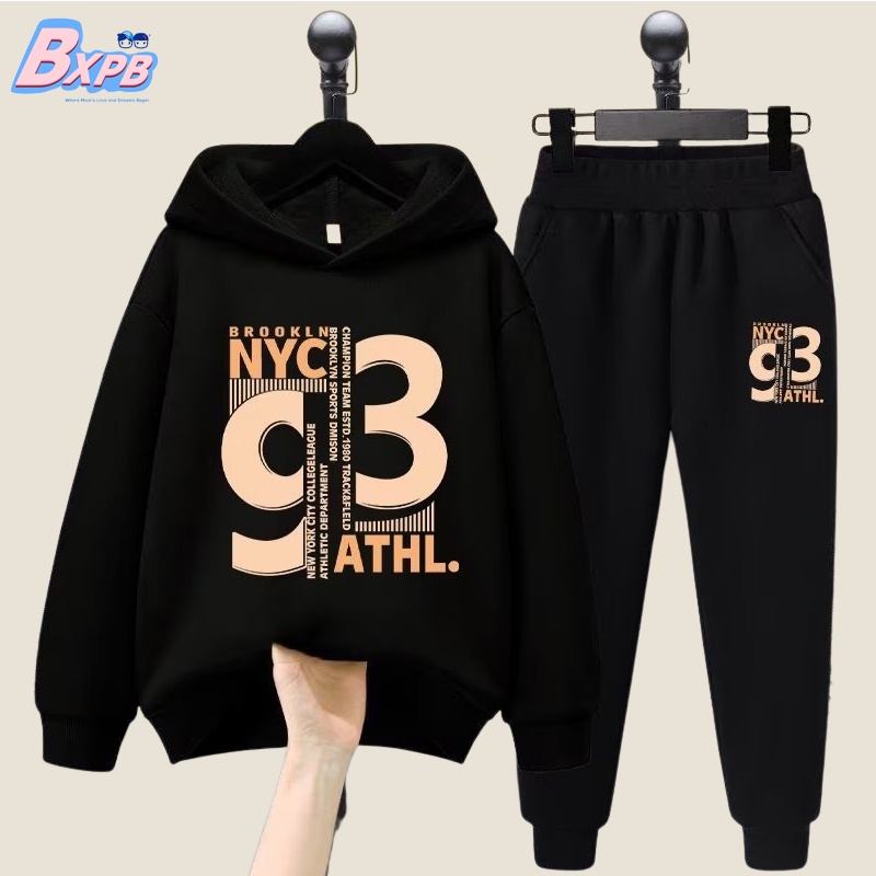 Set trang phục BXPB áo hoodie + quần dài dáng rộng thoải mái in chữ nghệ thuật thời trang cho bé trai