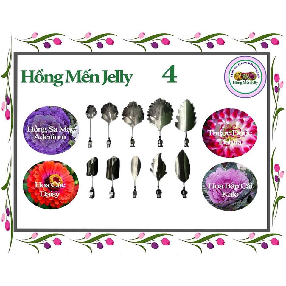 Kim làm thạch rau câu 3D Hoa Hồng Sa Mạc, Thược Dược, Hoa Cúc, Hoa Bắp Cải (bộ 10 kim)