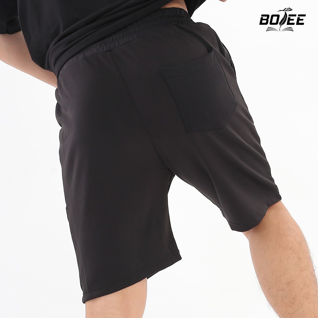 Quần short thun baisc BOTEE đen unisex nam nữ lưng thun ống rộng