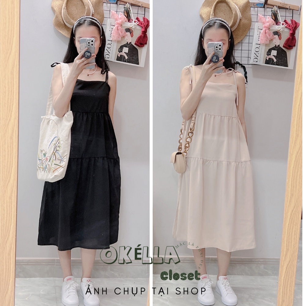 Váy maxi hai dây suông sắc màu Freesize Okella V001 ( Có ảnh Shop chụp)