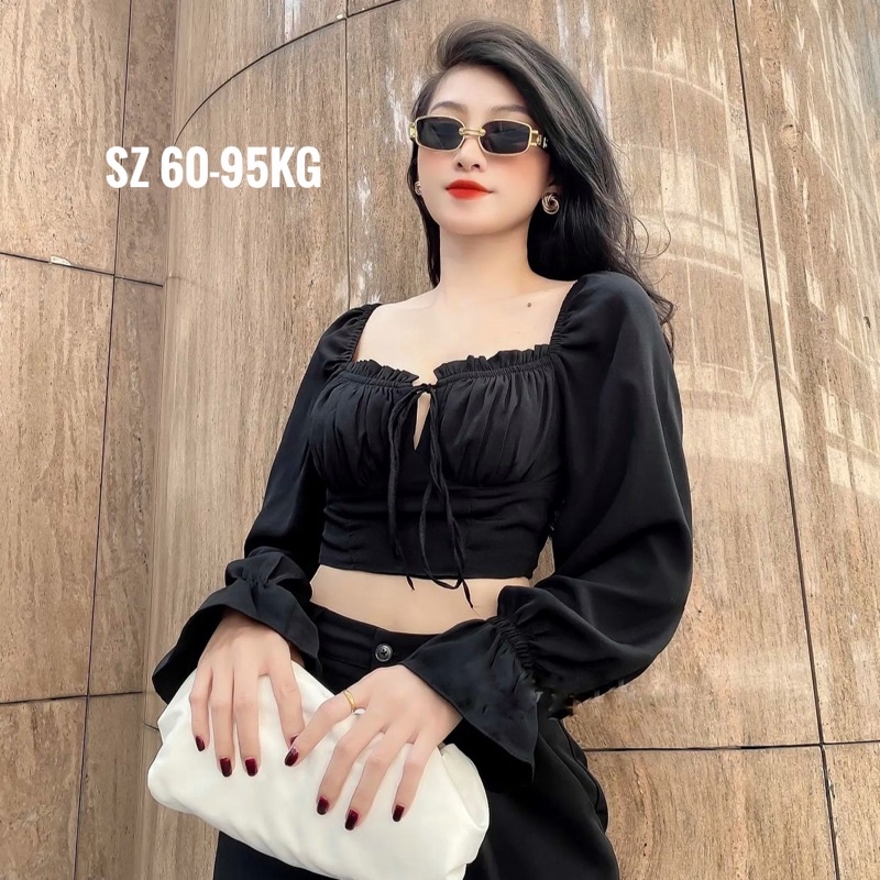 Áo croptop bigsize nữ 60-95kg KimFashion, croptop bigsize tay dài trể vai AC04