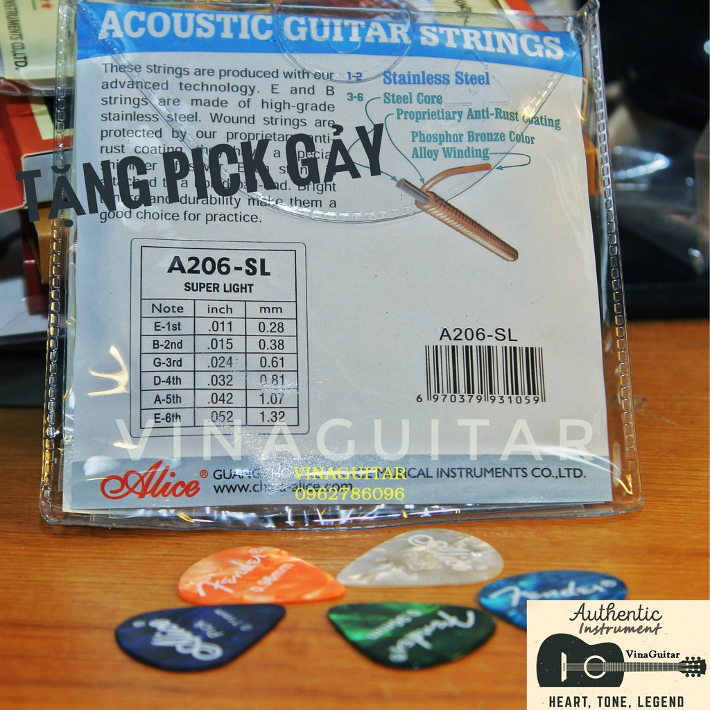 Dây đàn guitar acoustic Alice A206 chính hãng- Tặng 1 pick gảy