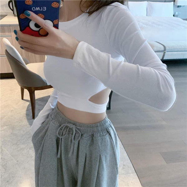 Áo thun croptop khoét lưng eo thời trang tiểu thư -Rere.Store [FREESHIP] - Phông croptop đen trắng xẻ eo nữ C10-1