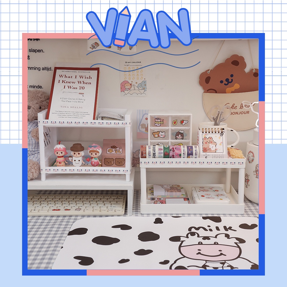 Kệ Nhựa Decor 2 Tầng Bàn Học Đựng Đồ Trang Điểm Đồ Dùng Học Tập Vian Store
