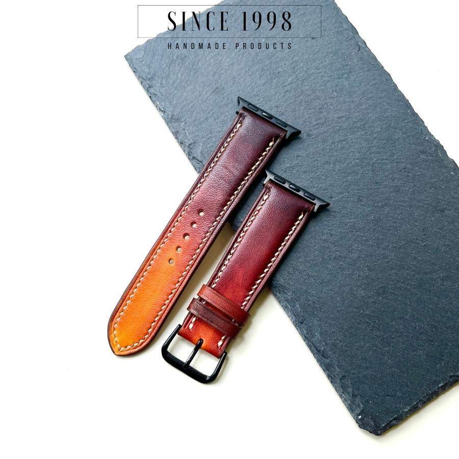 Dây Da Đồng Hồ Nam Cho Đồng Hồ Thông Minh Series 3 4 5 6 7, Da Thật Cao Cấp, Handmade, Màu Chuyển Sắc