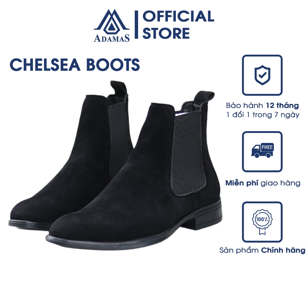 Chelsea Boots da lộn đen - Chelsea Boots da bò đế cao su - Giày cao cổ nam giúp tăng chiều cao. Giày bốt nam da lộn đen.