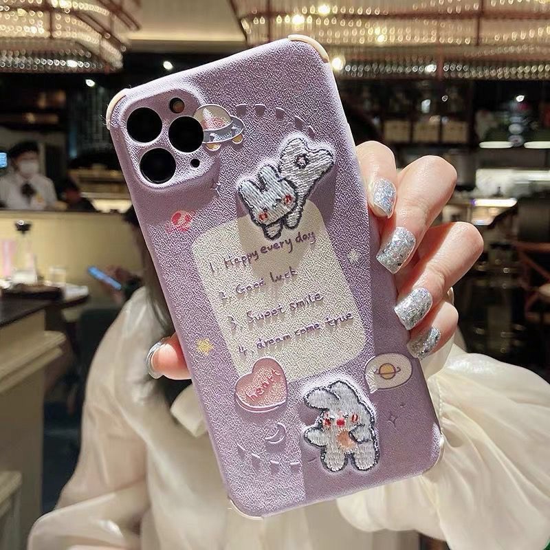 Ốp Lưng Thêu Hình Thỏ Dễ Thương Cho Iphone Se / 7 / 7p / 8 / 8p / X / Xs / Xsmax / Xr / 11 / 12 / Mini / Pro / Promax