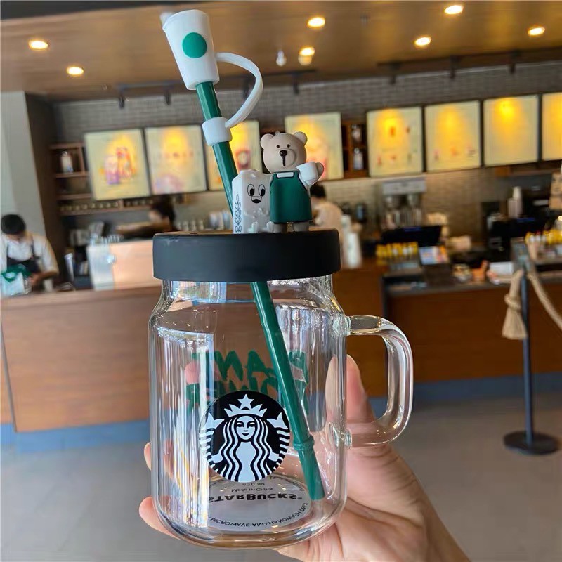 Qùa tặng sinh nhật  Ly STARBUCKS  gấu Bearista có quai cầm và ống hút dung tích 400ml