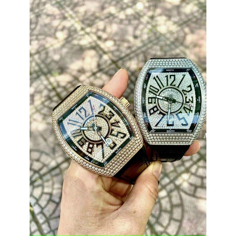 Đồng hồ đeo tay thời trang nam Franckmuller  dây da mạ vàng mặt vuông đính đá cao cấp chống nước chống xước | BigBuy360 - bigbuy360.vn