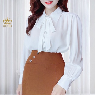 Áo sơ mi tay dài cổ nơ nút bọc Basic CHUU A9001.5063