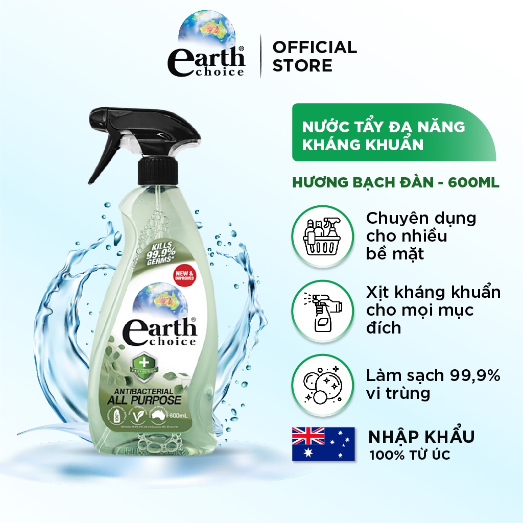 Nước Lau Đa Năng EARTH CHOICE Kháng Khuẩn, Làm Sạch Bụi Bẩn Và Lưu Lại Mùi Hương Bạch Đàn Dung Tích 600ml