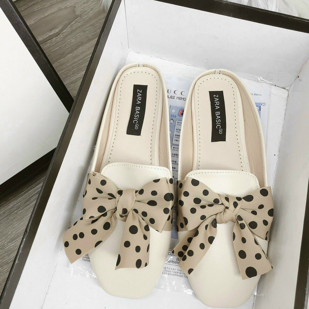 Giày Sục Nữ Phối Nơ Chấm Bi Siêu Xinh (2 Màu) - Form nhỏ đi tăng size | BigBuy360 - bigbuy360.vn