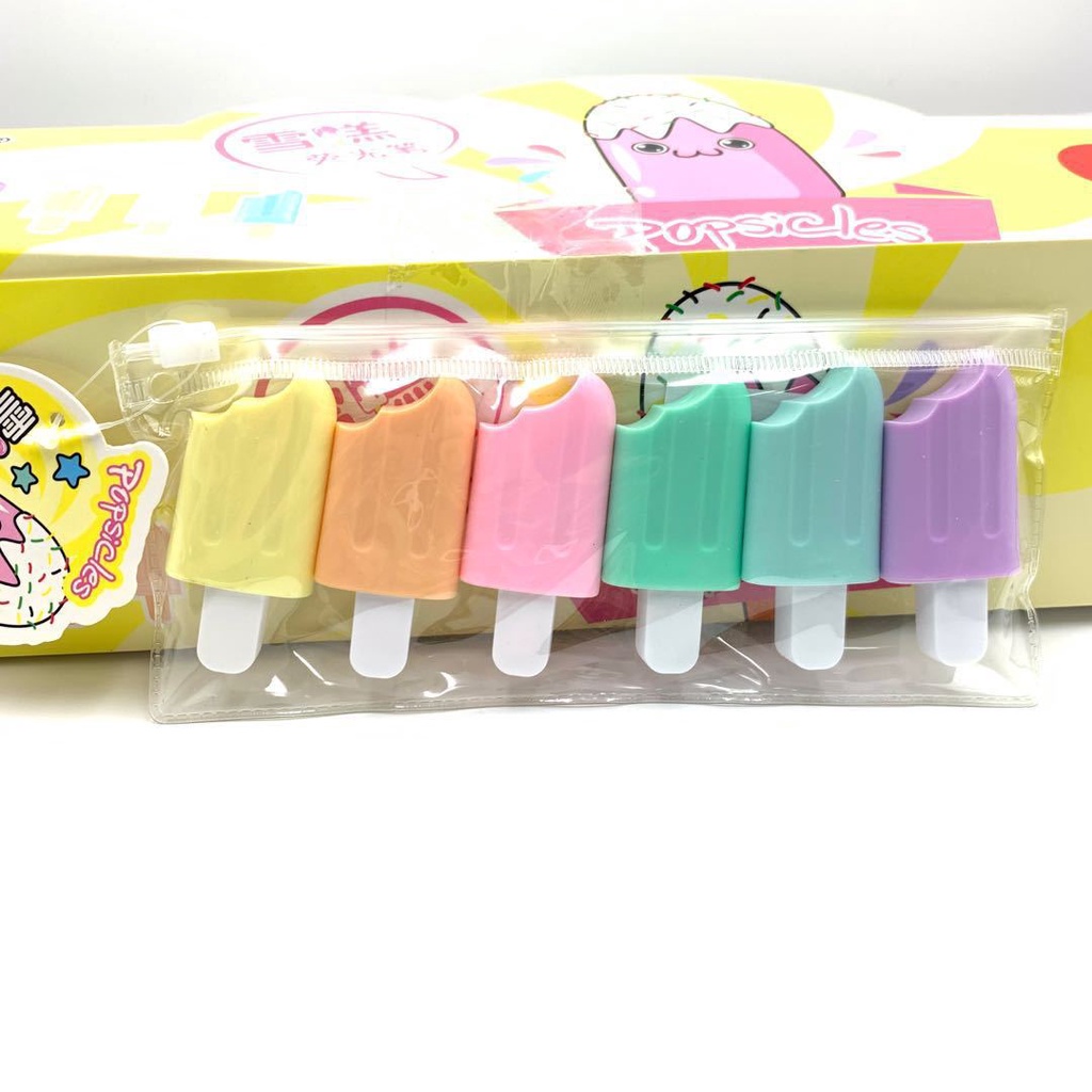 Set 6 Bút Dạ Quang Hình Que Kem Cute Dễ Thương