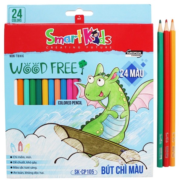 Bút Chì Màu Smart Kids 24 Màu Wood Free SK-CP105 - 8935276425825