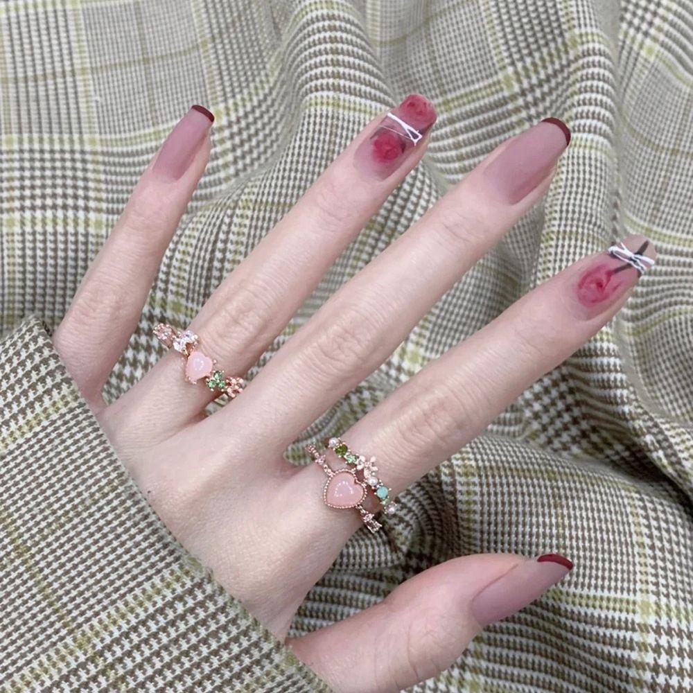 XIANTIN Bộ 24 Móng Tay Giả Đính Hoa Trà Xanh Dương Sặc Sỡ Lấp Lánh