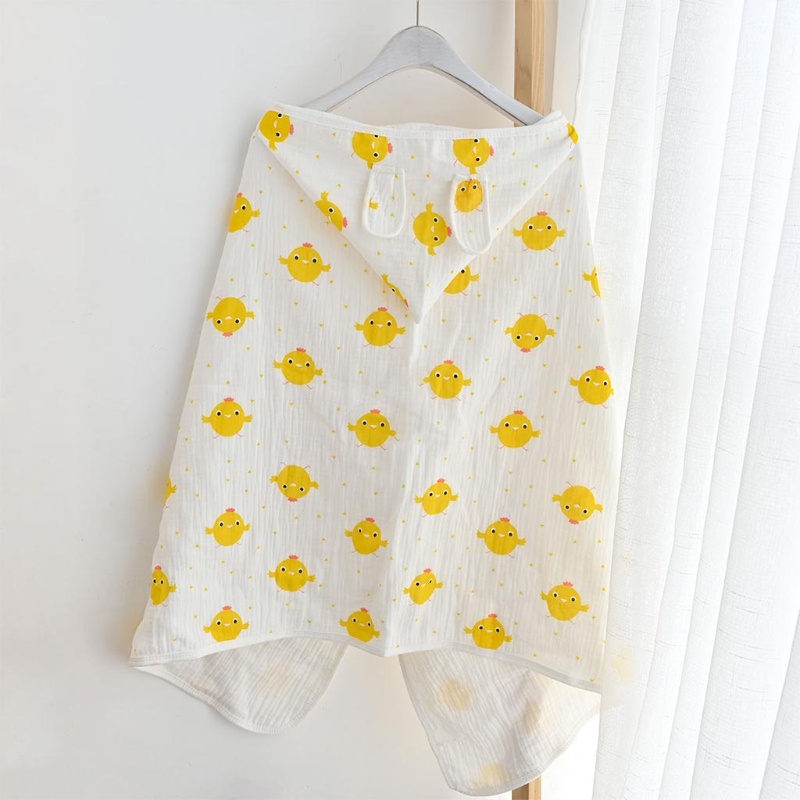 Khăn Choàng Tắm Cotton Mềm Mại In Họa Tiết Hoạt Hình Có Mũ Trùm Cho Bé Sơ Sinh