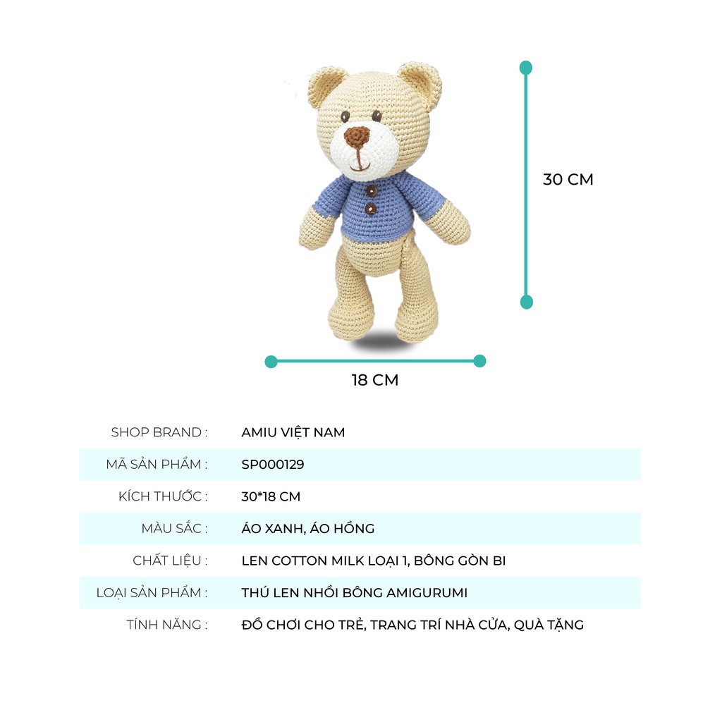 Gấu bông móc len Amigurumi cao cấp Amiu Việt Nam - Gấu Teddy handmade 100% Cotton - SP000129