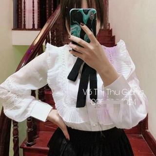 Áo Kiểu Dài Tay- Tay Áo Pha Ren Sang Chảnh