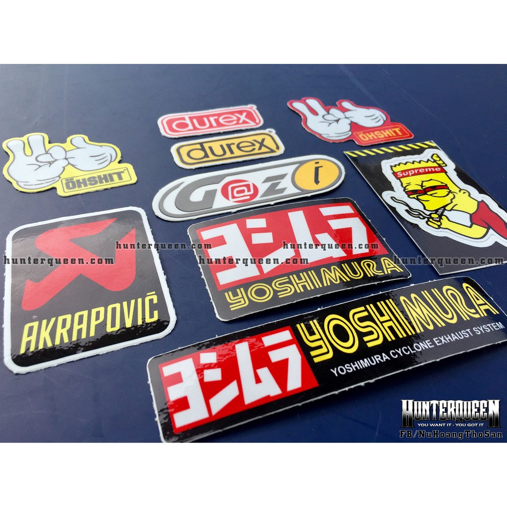 Bộ 9 logo đỏ vàng, decal dán xe máy, nón bảo hiểm... Sticker chống nước, bền màu. Hình dán