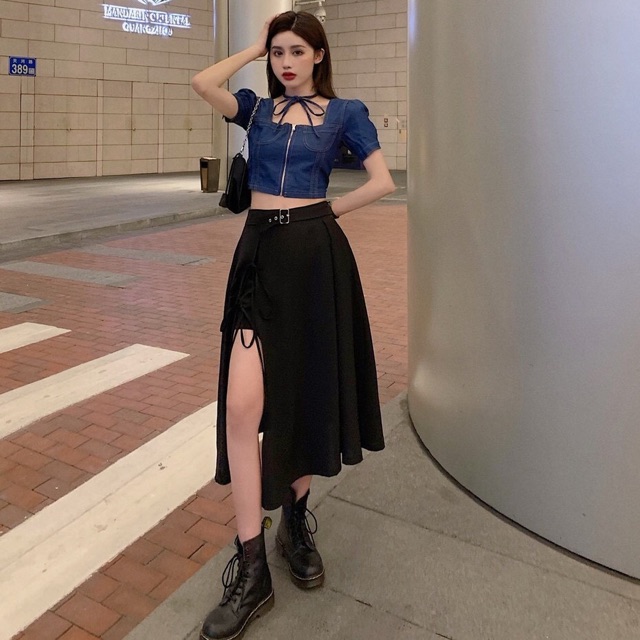 {SIÊU HOT TIKTOK} CHÂN VÁY MIDI XẺ ĐÙI KÈM ĐAI HOT HIT | BigBuy360 - bigbuy360.vn