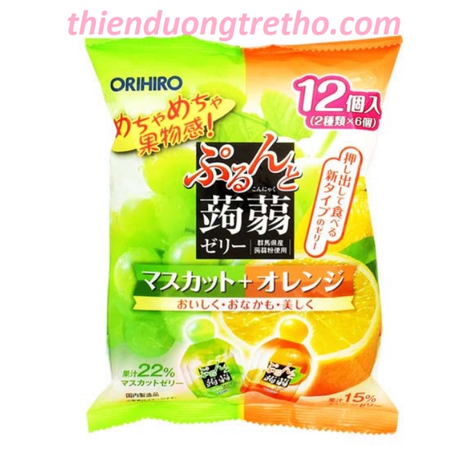 Thạch Orihiro Nhiều vị Đào &amp; Bưởi hồng/ chanh dưa dưới 240g Nhật Bản(12 túi/1 gói)