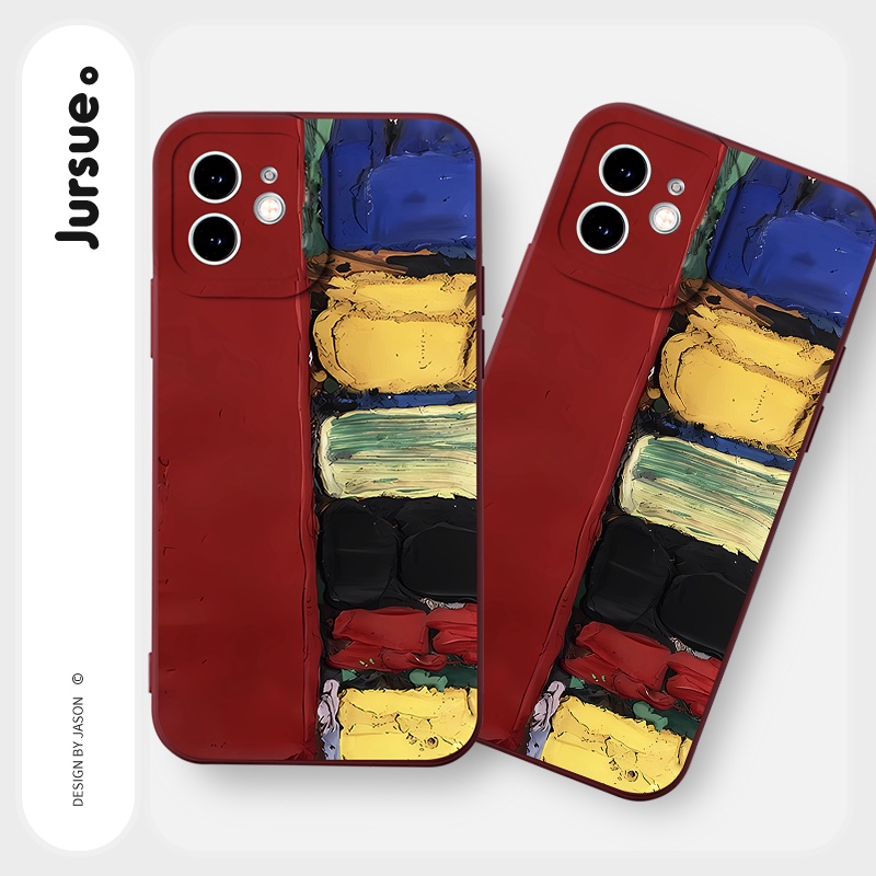 Ốp lưng JURSUE mềm chống sốc hình độc lạ màu đỏ Cho iPhone 14 13 12 11 Pro Max SE 2020 X XR XS 8 7 ip 6S 6 Plus Y2388