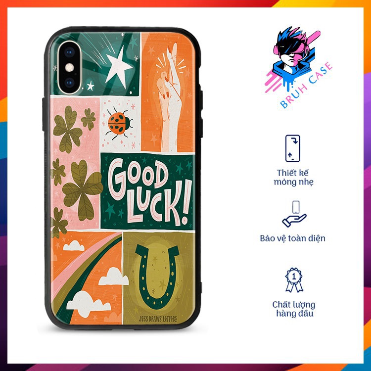Ốp Lưng Kính Iphone 11 Hình Cỏ 4 Lá BRUH CASE Cho Iphone 11Pro/Se/6/6S/7/8Plus/X/Xs/Max/Xr