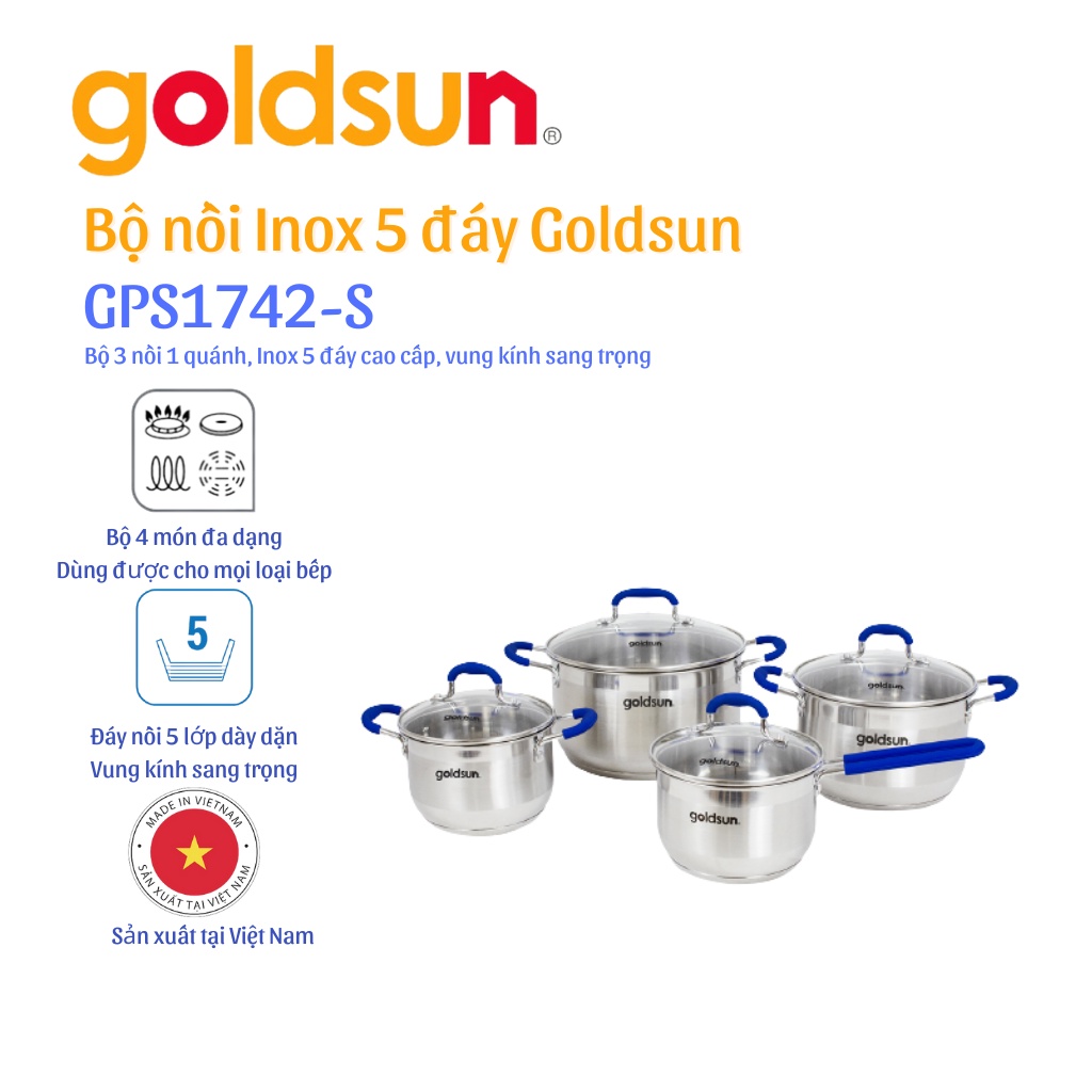 Bộ nồi inox Goldsun GPS1742-S Hàng chính hãng