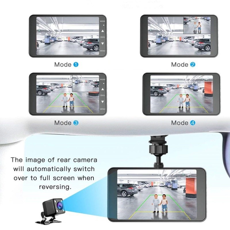 Camera hành trình ô tô Ống kính kép 4 inch Car DVR 1080P trước sau Dual Lens hỗ trợ full HD - tích hợp màn hình cảm ứng