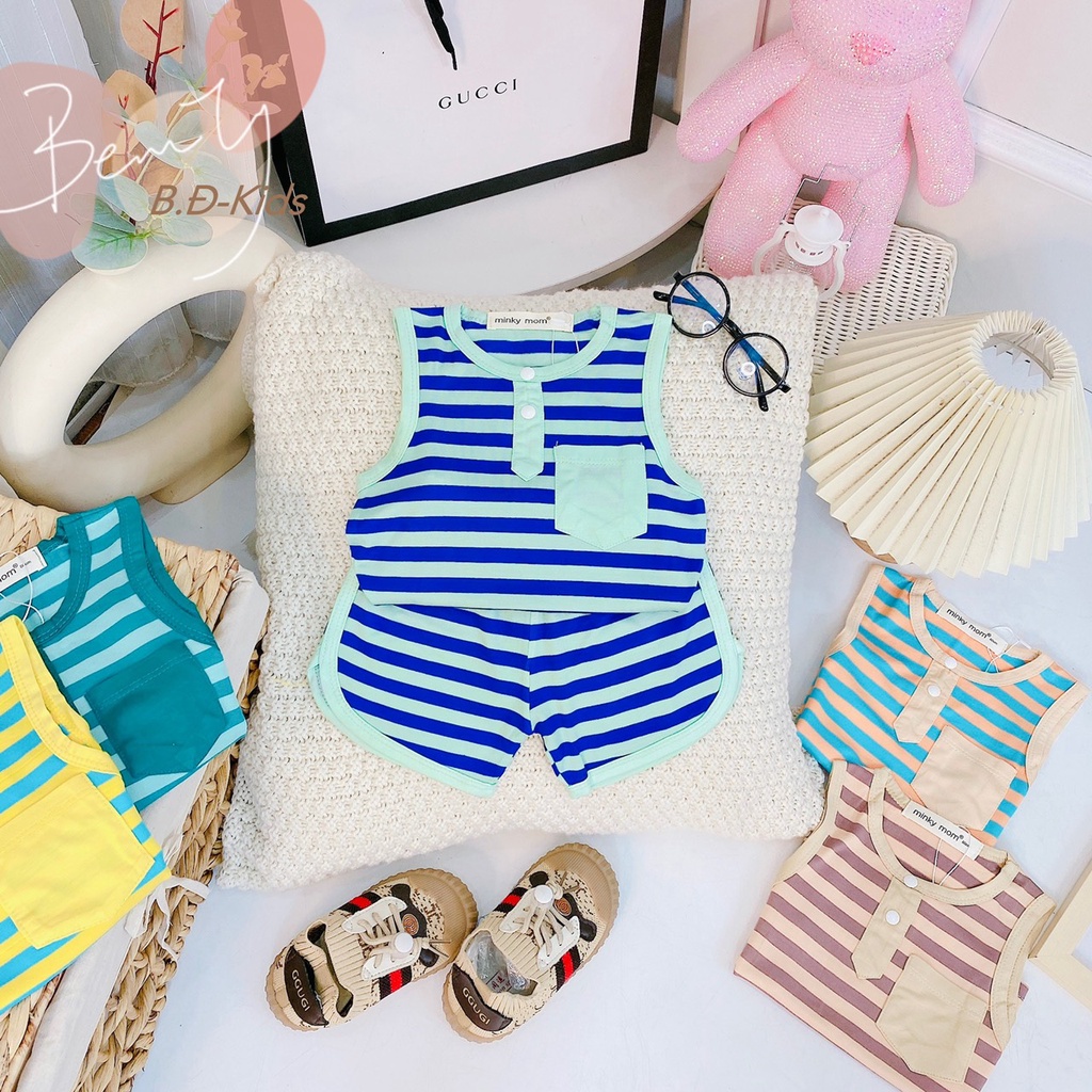 [Bé 7-29kg] Bộ ba lỗ thun sọc dệt Minky Mom mềm mịn mát cho bé trai bé gái [HÀNG CHUẨN]