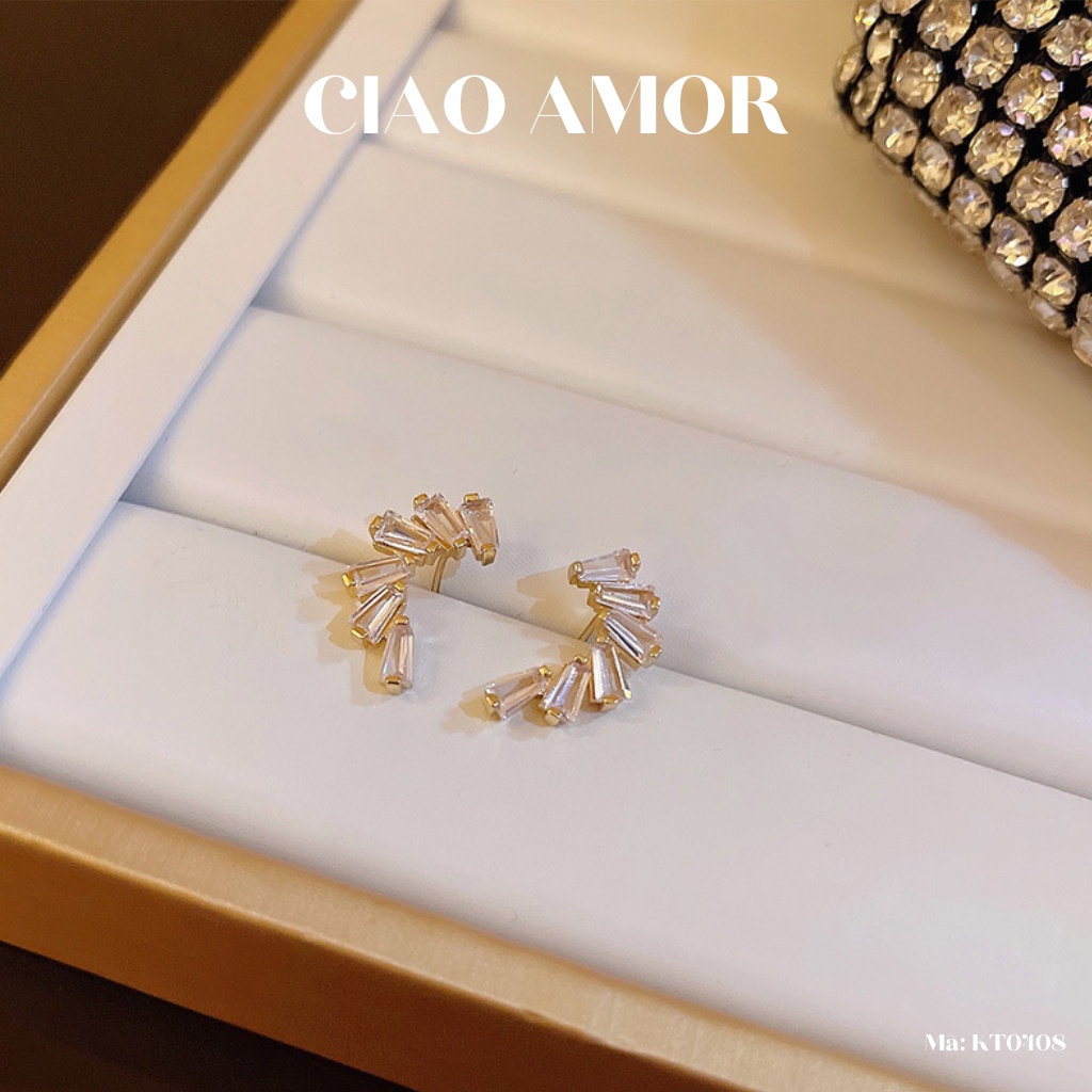 KT0408-Khuyên tai nữ, Bông tai bạc 925 đá xếp vòng sang trọng dự tiệc Trang sức Ciao Amor