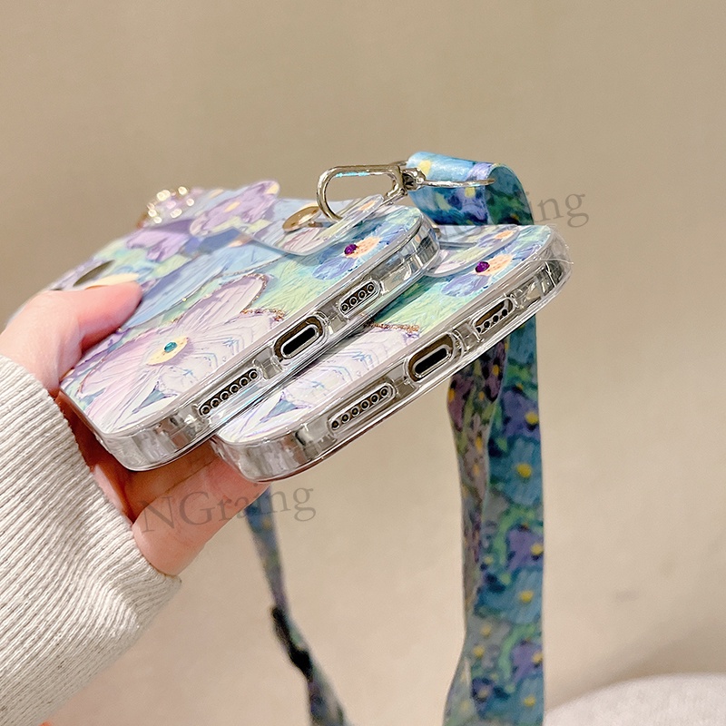 Điện Thoại Ốp Điện Thoại Silicon Mềm Họa Tiết Hoa Có Dây Đeo Cho iphone 14 plus pro max