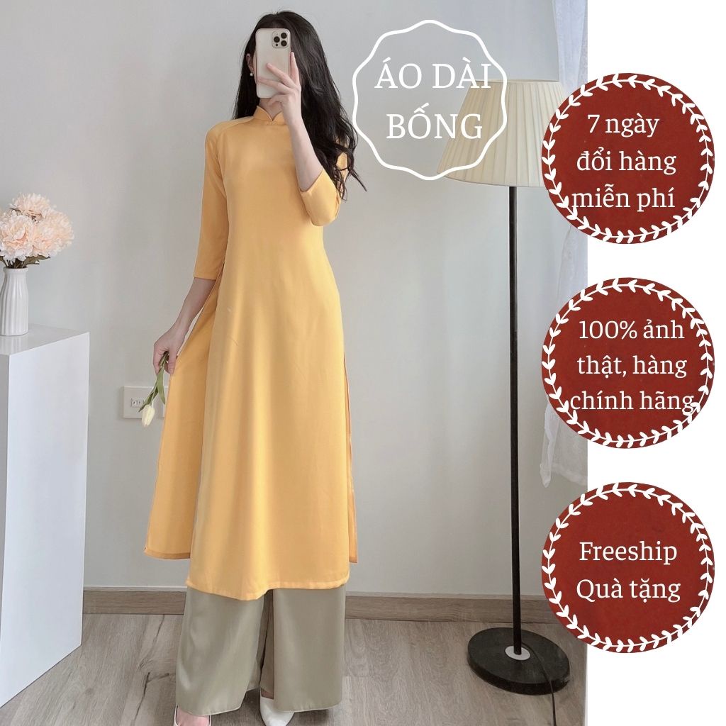 Áo dài cách tân trơn nữ cổ 3 phân lụa ngọc trai cao cấp may sẵn ( ib tư vấn size)