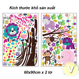 Decal dán tường Vườn thú sắc màu
