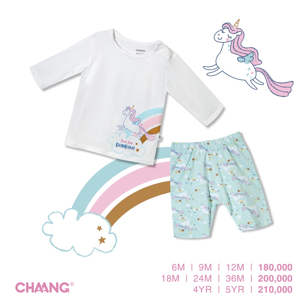Bộ quần áo lửng cúc vai bé gái Pony xanh bạc hà CHAANG